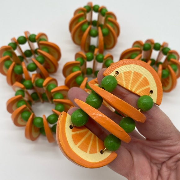 🎄$3 bundled Napkin Rings, Orange Slices & Green Beads, Set of 6 - Picture 4 of 4